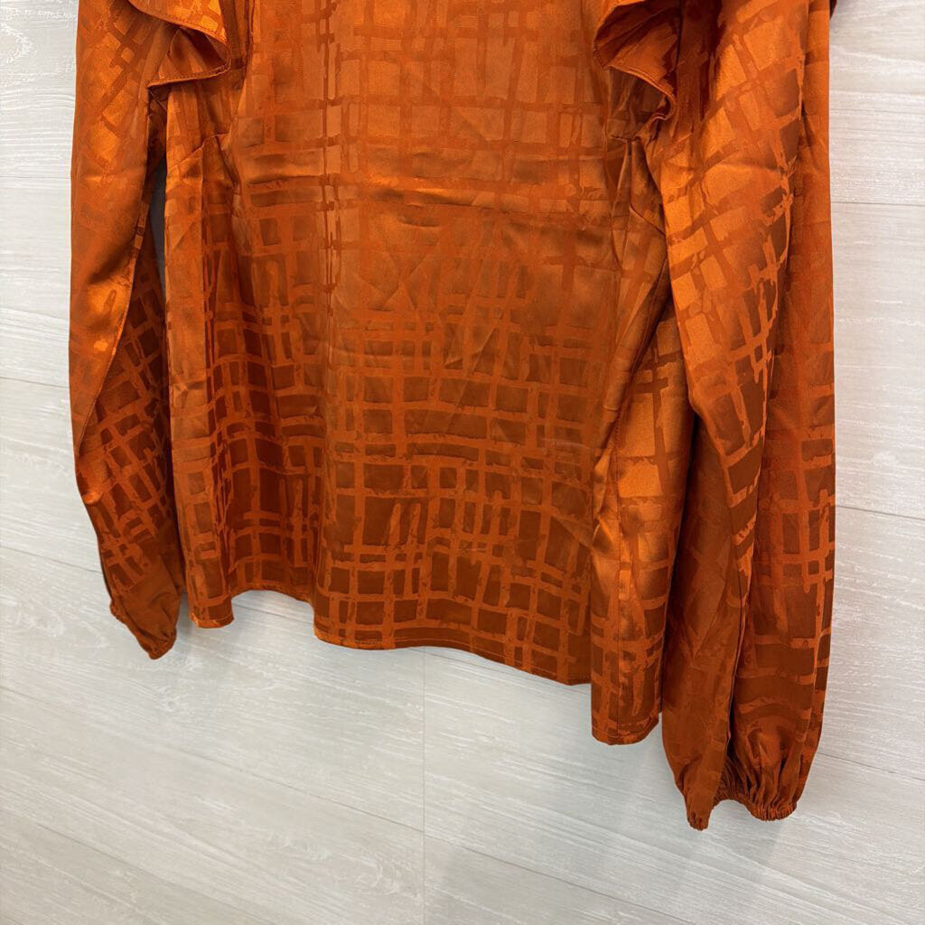 A Calin Orange Silky Print Long Sleeve Top Medium