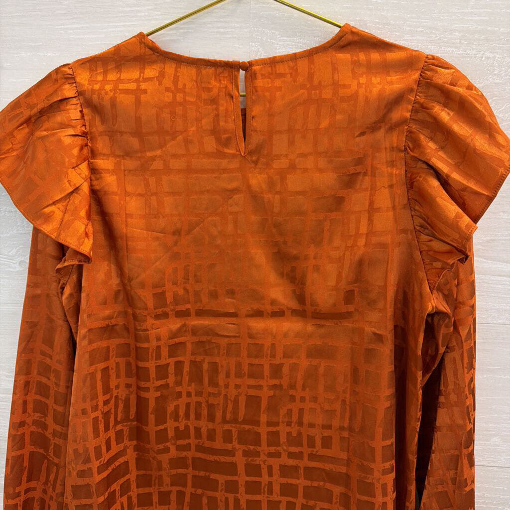 A Calin Orange Silky Print Long Sleeve Top Medium