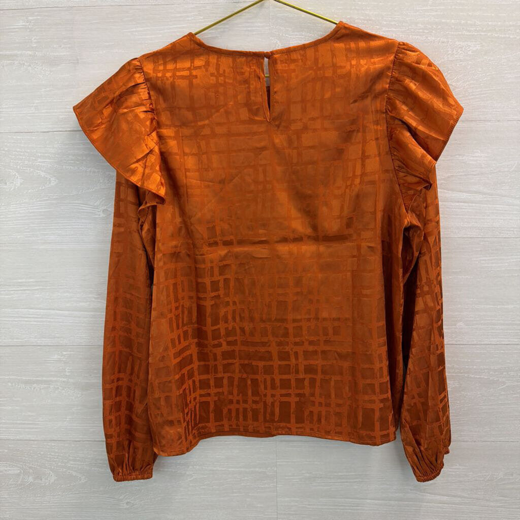 A Calin Orange Silky Print Long Sleeve Top Medium