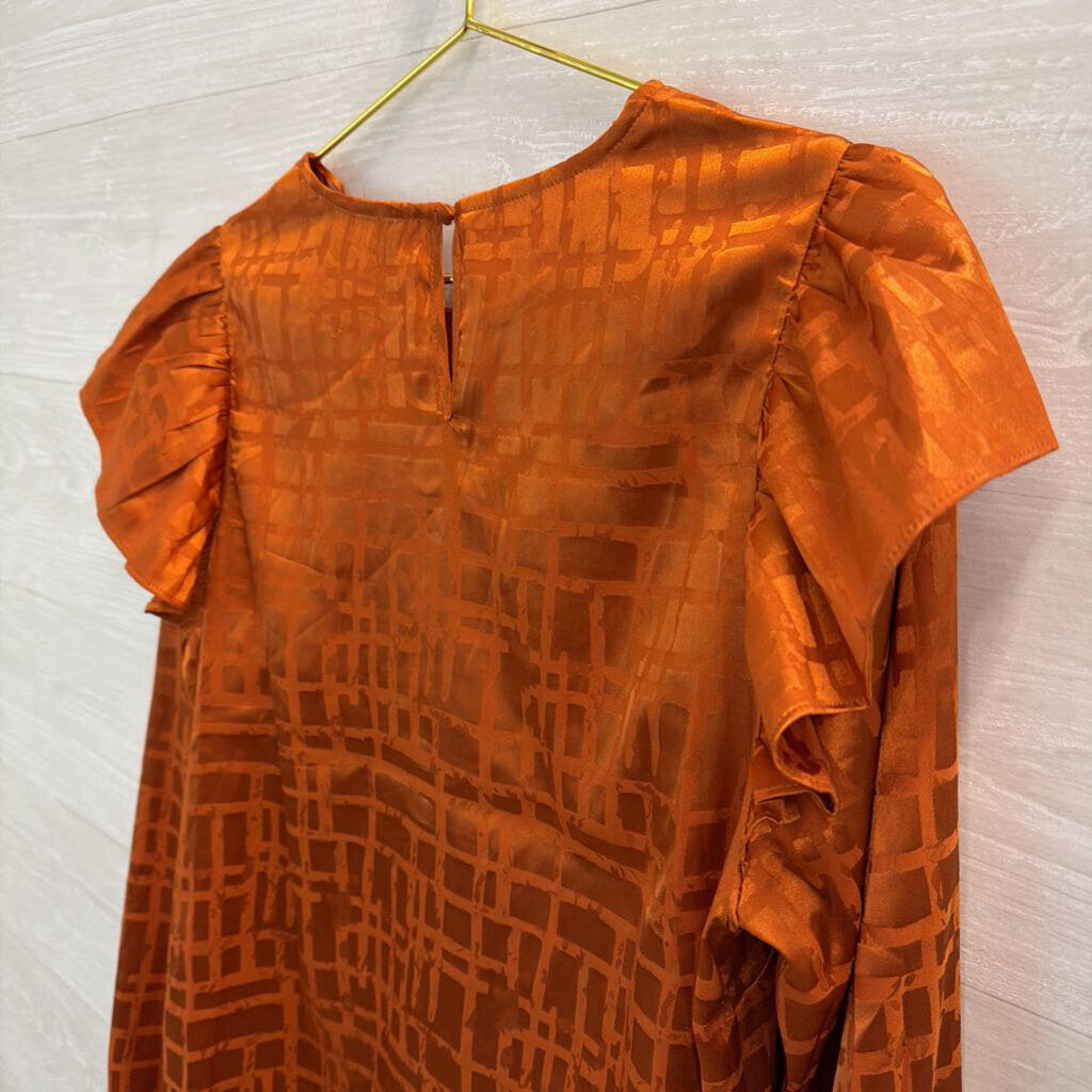 A Calin Orange Silky Print Long Sleeve Top Medium