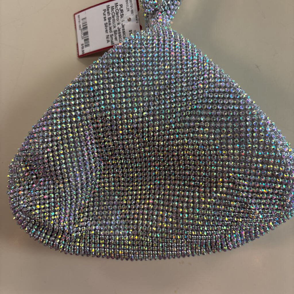 Jessica McClintock Silver Mesh Beaded Small Purse