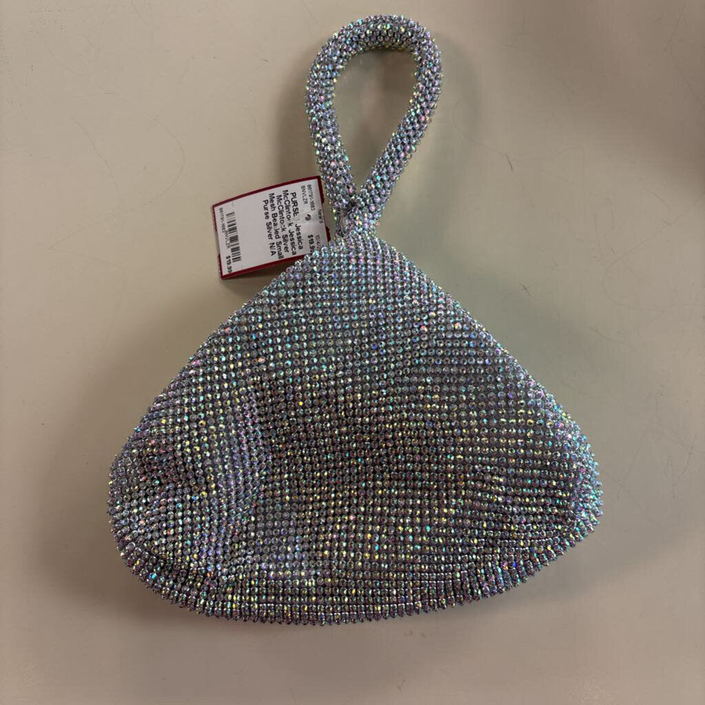 Jessica McClintock Silver Mesh Beaded Small Purse