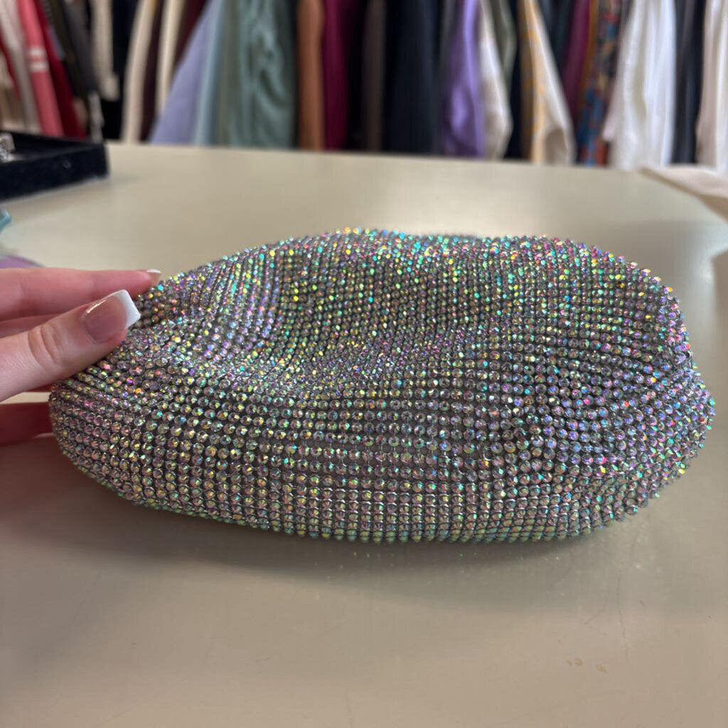 Jessica McClintock Silver Mesh Beaded Small Purse