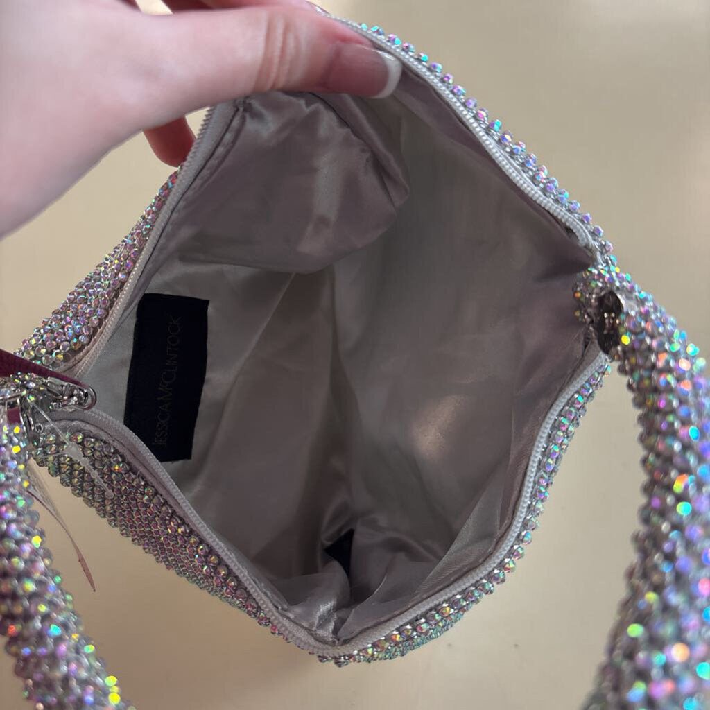 Jessica McClintock Silver Mesh Beaded Small Purse