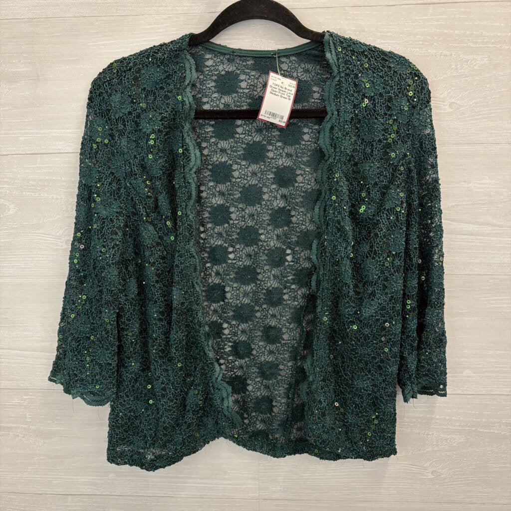 Green Sequin Lace Open Front Top Medium