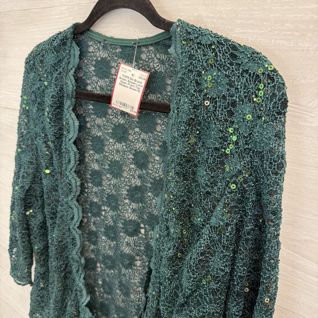 Green Sequin Lace Open Front Top Medium
