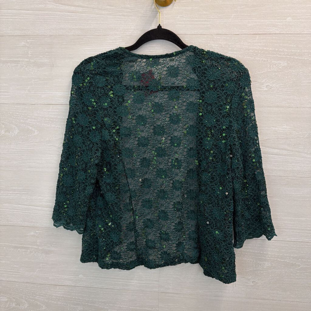 Green Sequin Lace Open Front Top Medium