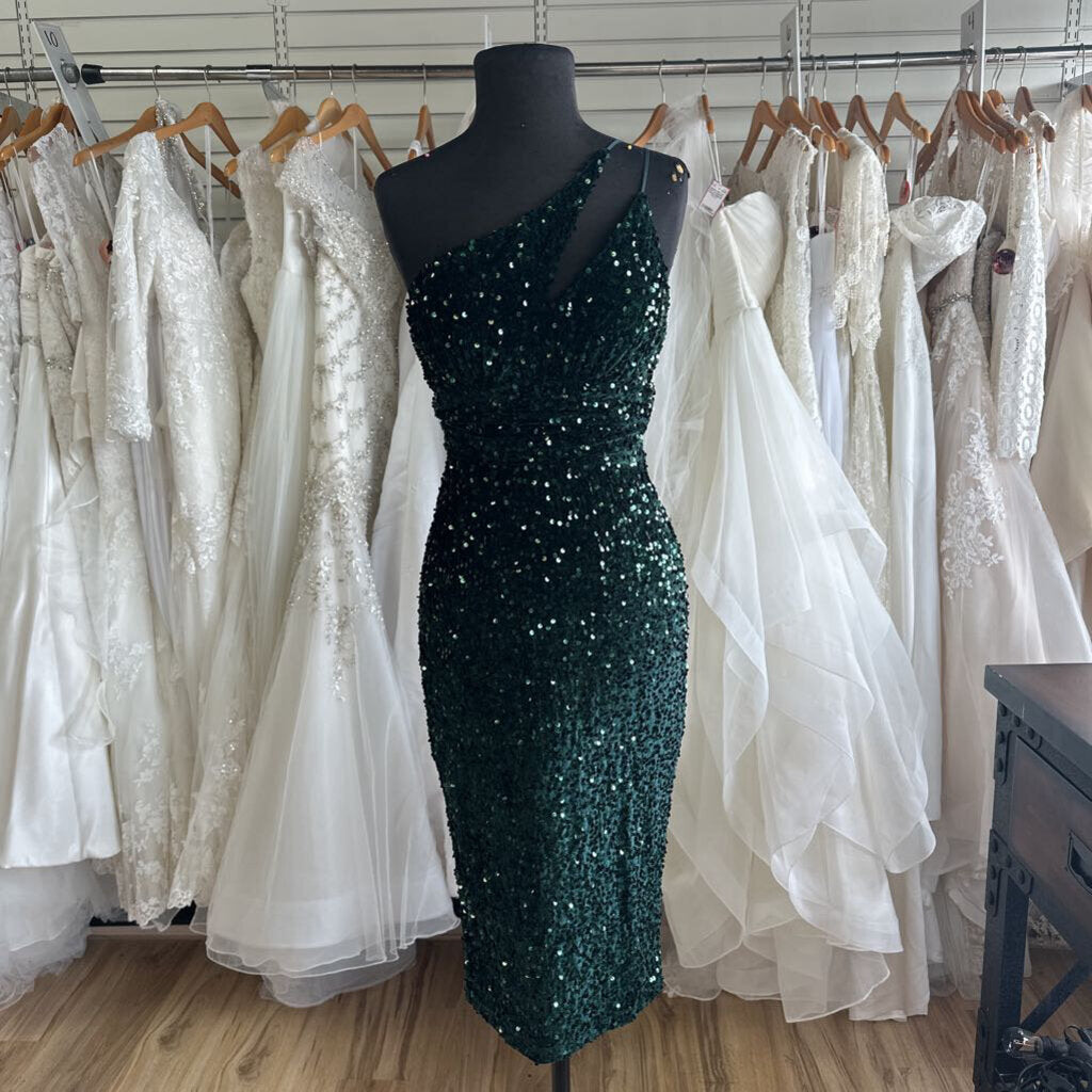 Hello Molly Green Sequin One Shoulder Short Formal Dress 4