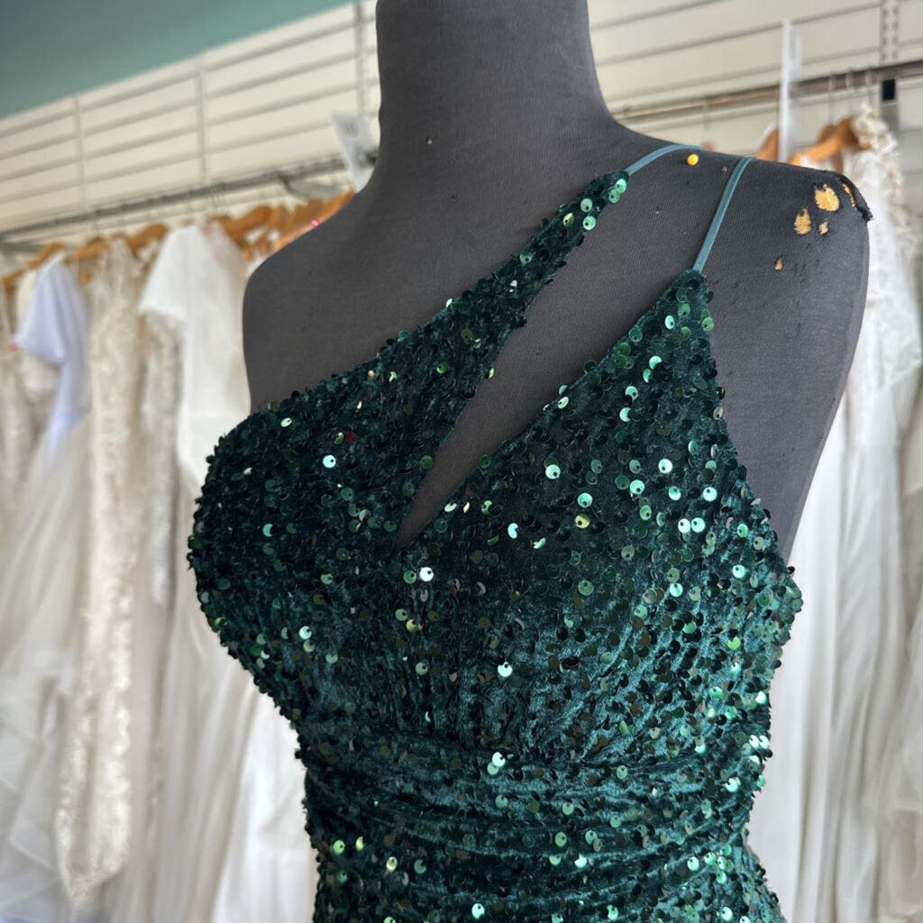 Hello Molly Green Sequin One Shoulder Short Formal Dress 4