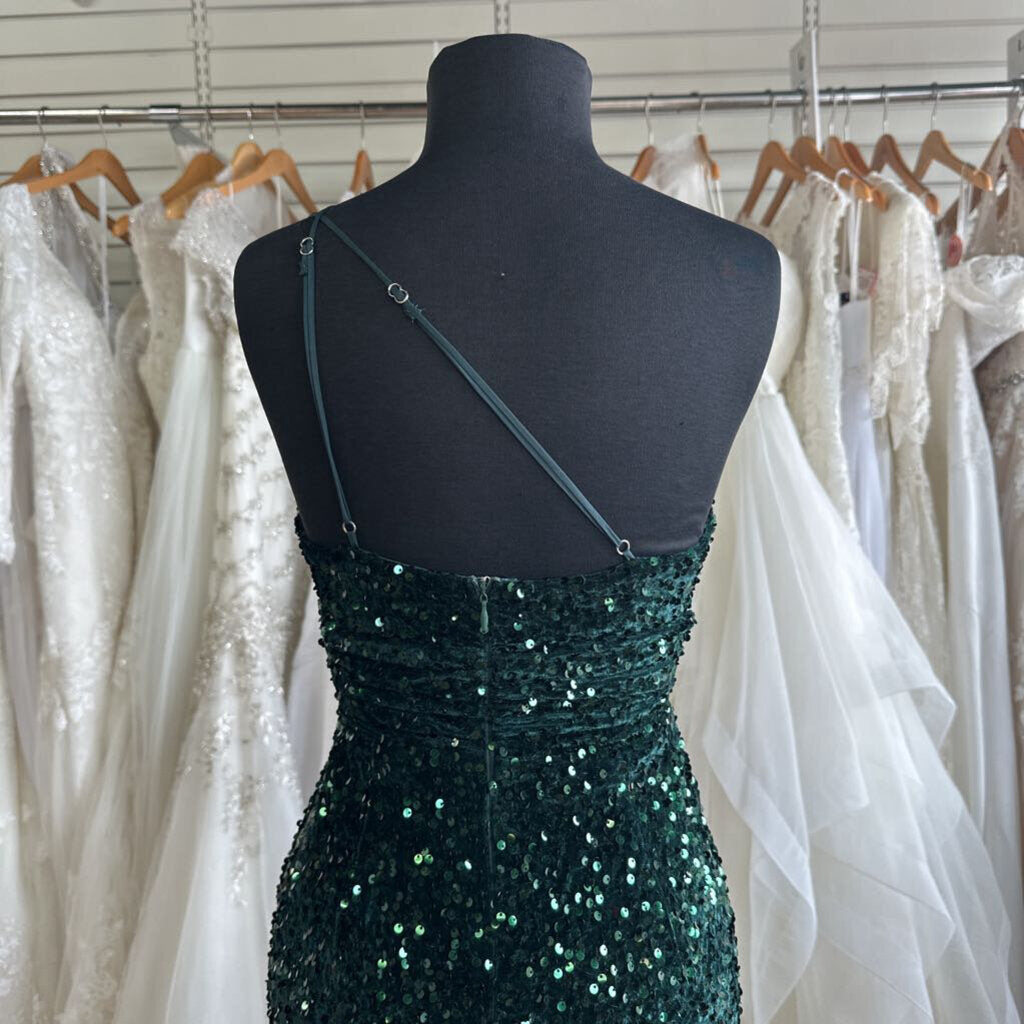 Hello Molly Green Sequin One Shoulder Short Formal Dress 4