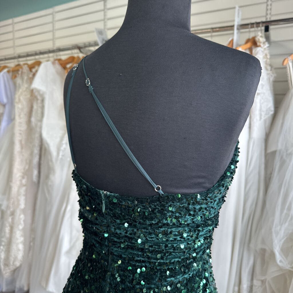Hello Molly Green Sequin One Shoulder Short Formal Dress 4
