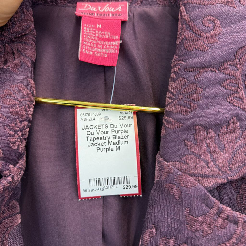 Du Vour Purple Tapestry Blazer Jacket Medium