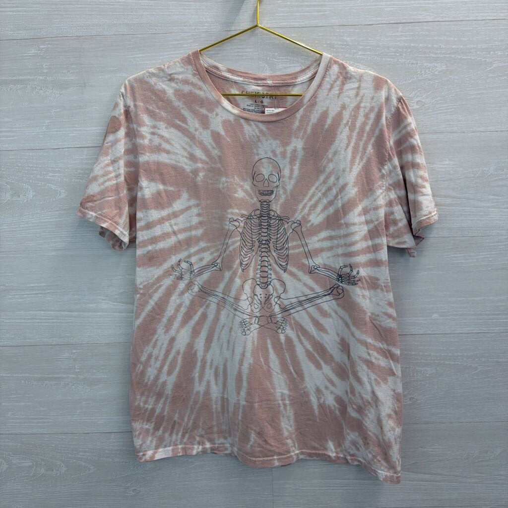 Chemistry Pink/ White Tie Dye Skeleton Short Sleeve Graphic Tee Large
