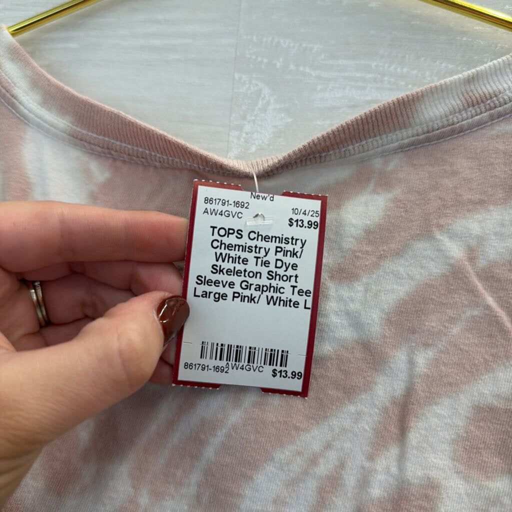 Chemistry Pink/ White Tie Dye Skeleton Short Sleeve Graphic Tee Large