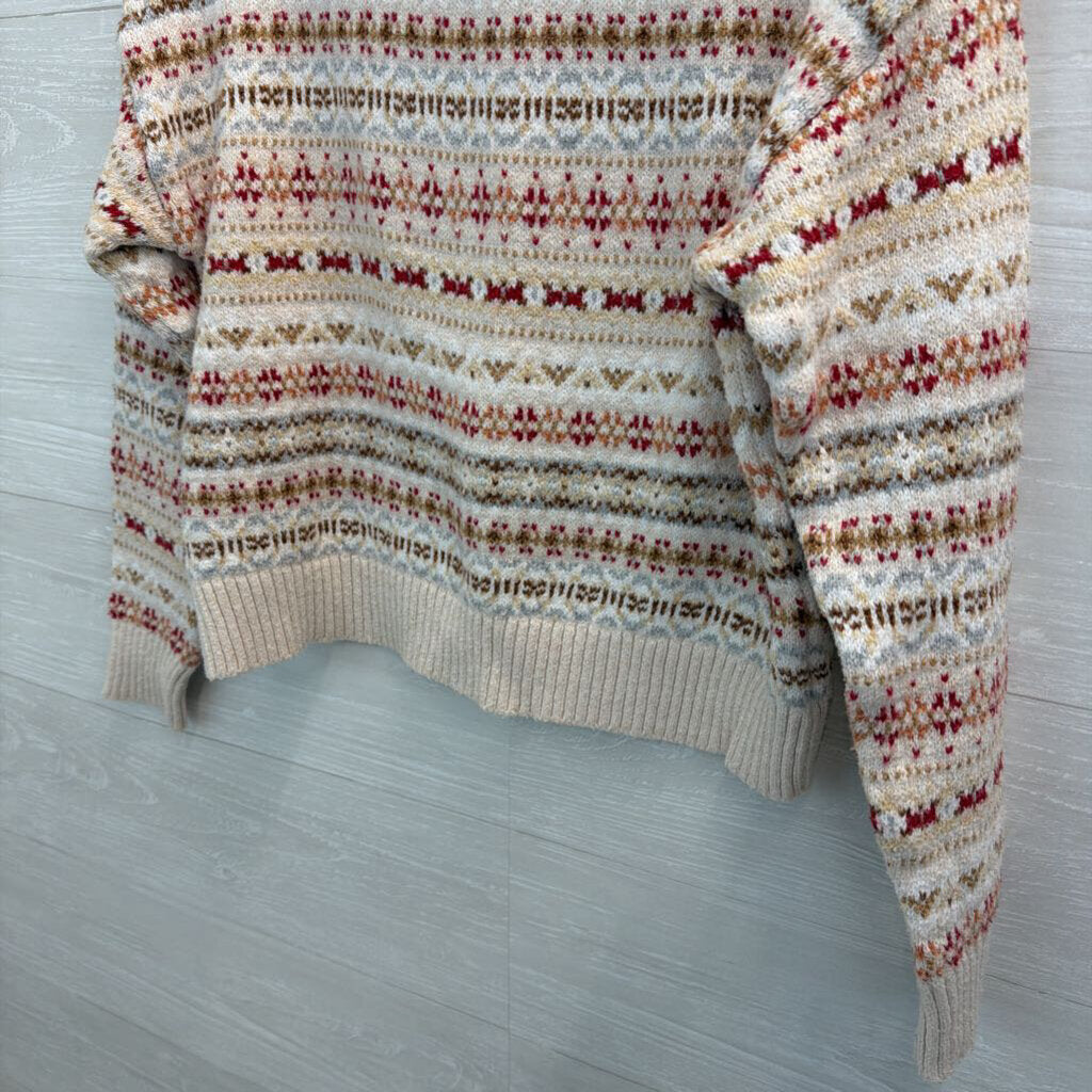 American Eagle White/ Multi Print Knit Long Sleeve Sweater Top Small