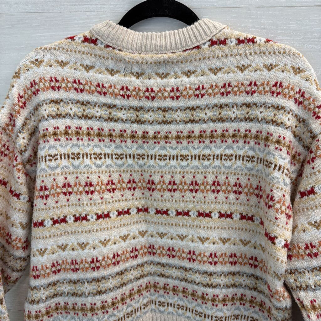 American Eagle White/ Multi Print Knit Long Sleeve Sweater Top Small