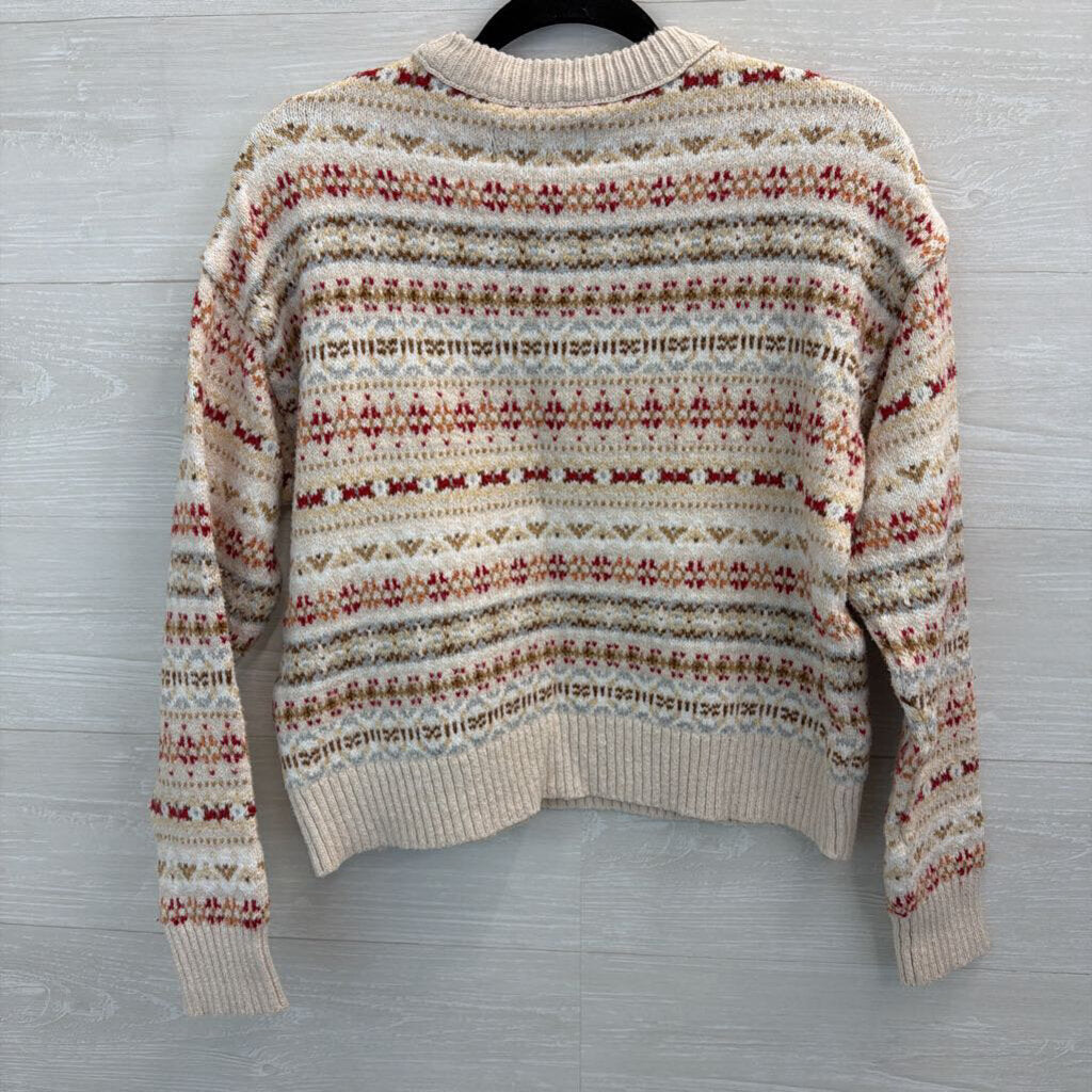 American Eagle White/ Multi Print Knit Long Sleeve Sweater Top Small
