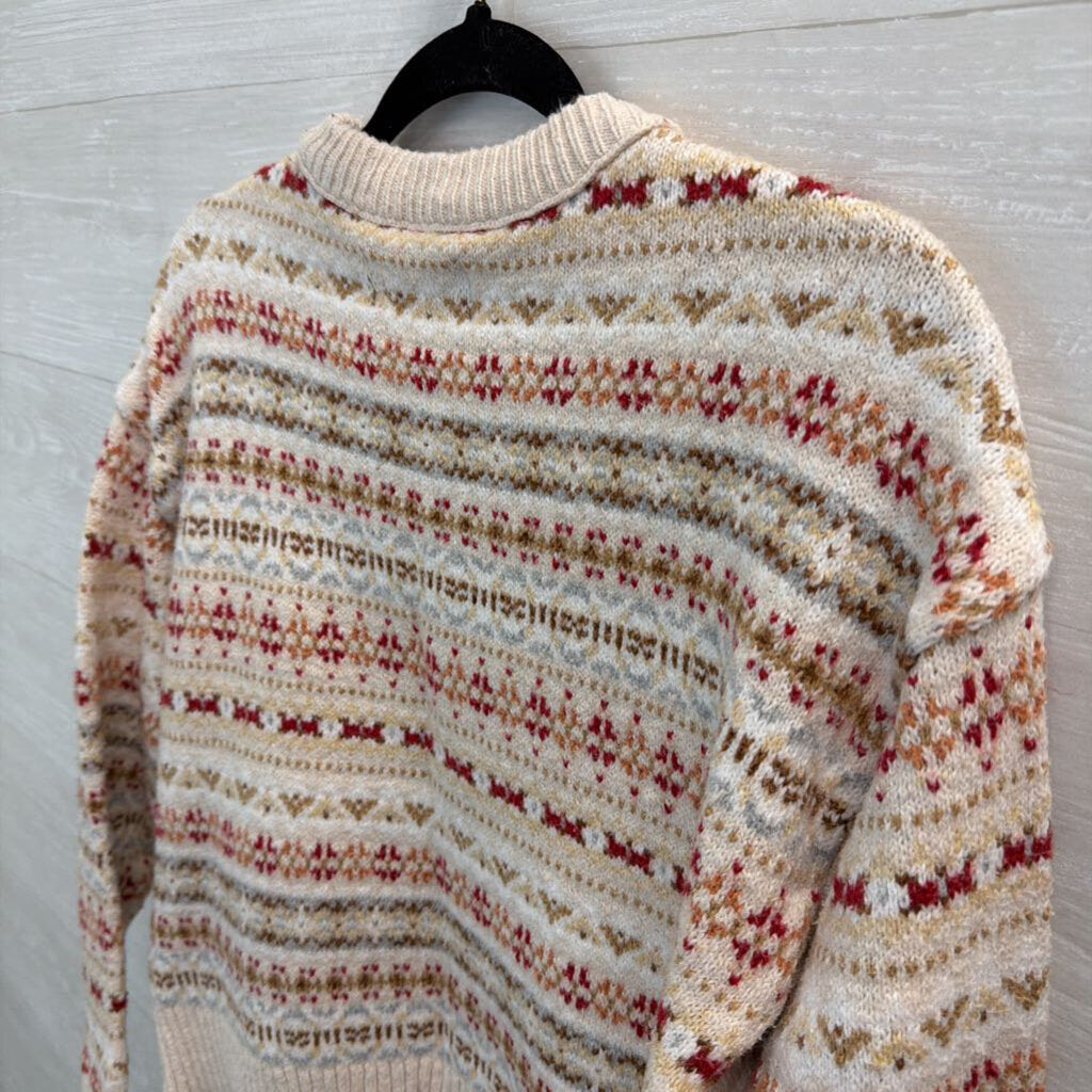 American Eagle White/ Multi Print Knit Long Sleeve Sweater Top Small