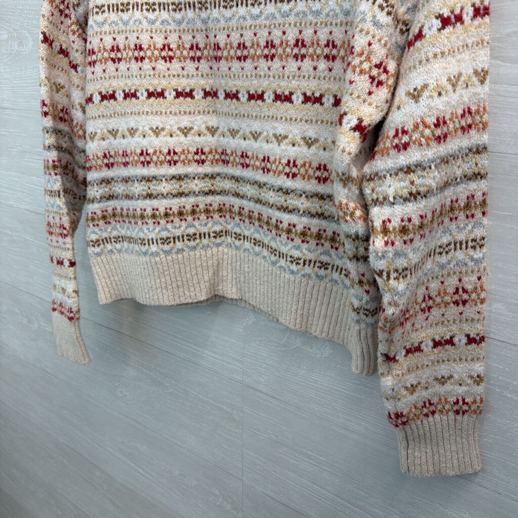American Eagle White/ Multi Print Knit Long Sleeve Sweater Top Small