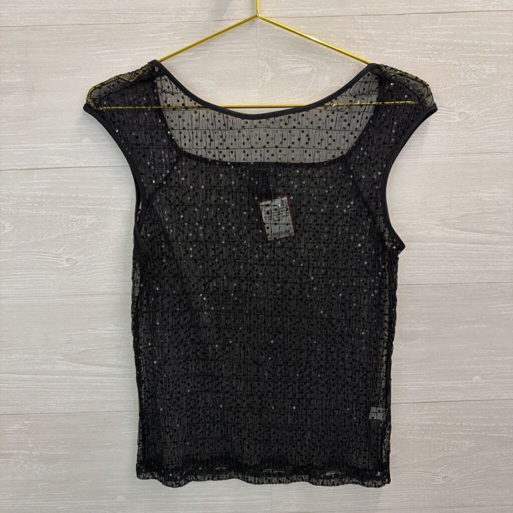 The Limited Black Sheer Shimmer Cap Sleeve Top Large