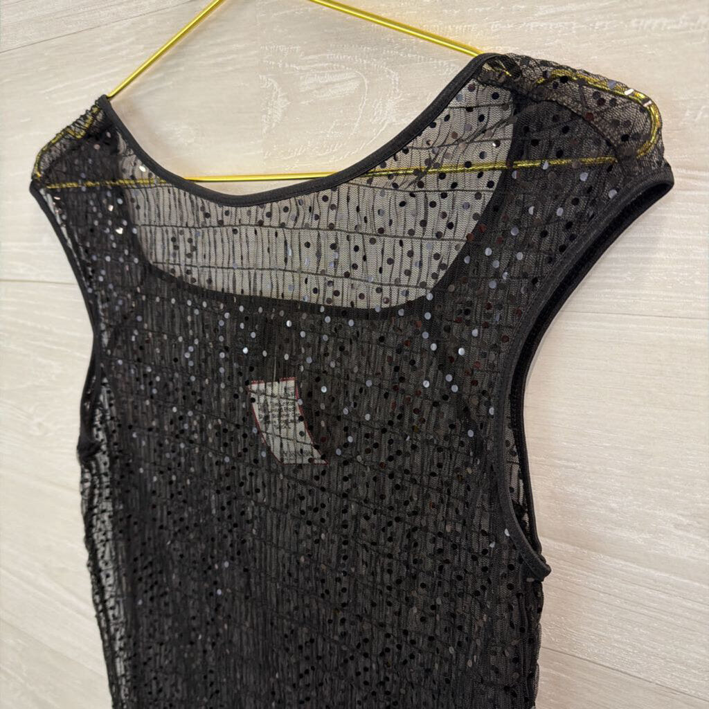 The Limited Black Sheer Shimmer Cap Sleeve Top Large