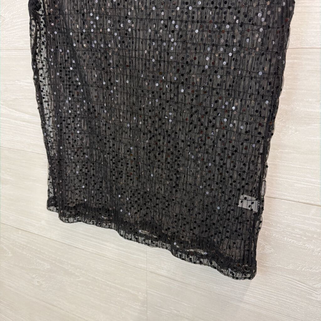The Limited Black Sheer Shimmer Cap Sleeve Top Large