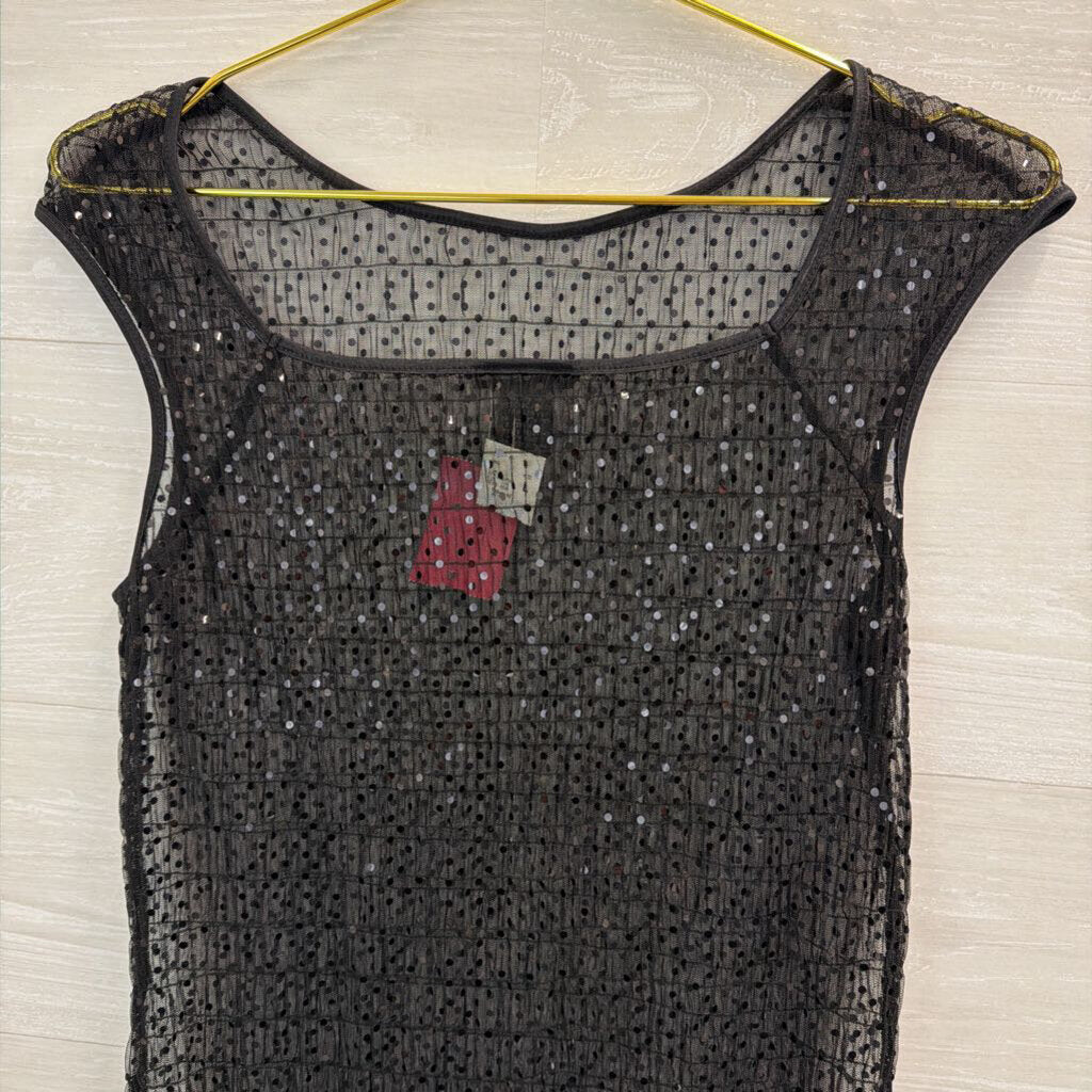 The Limited Black Sheer Shimmer Cap Sleeve Top Large