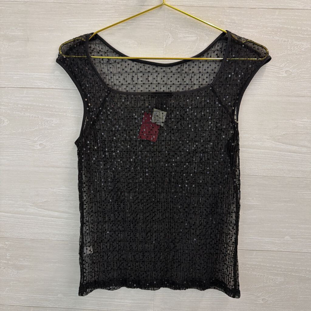 The Limited Black Sheer Shimmer Cap Sleeve Top Large