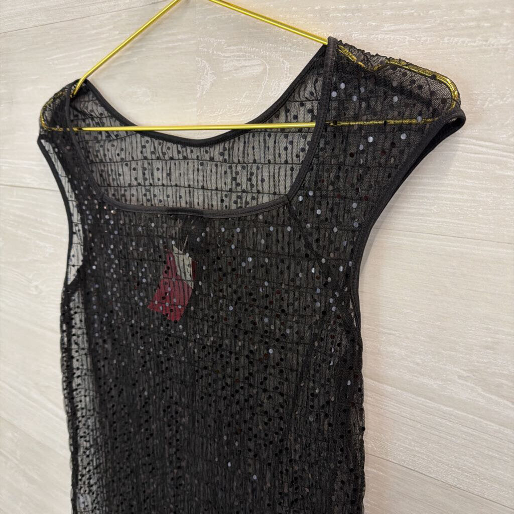 The Limited Black Sheer Shimmer Cap Sleeve Top Large