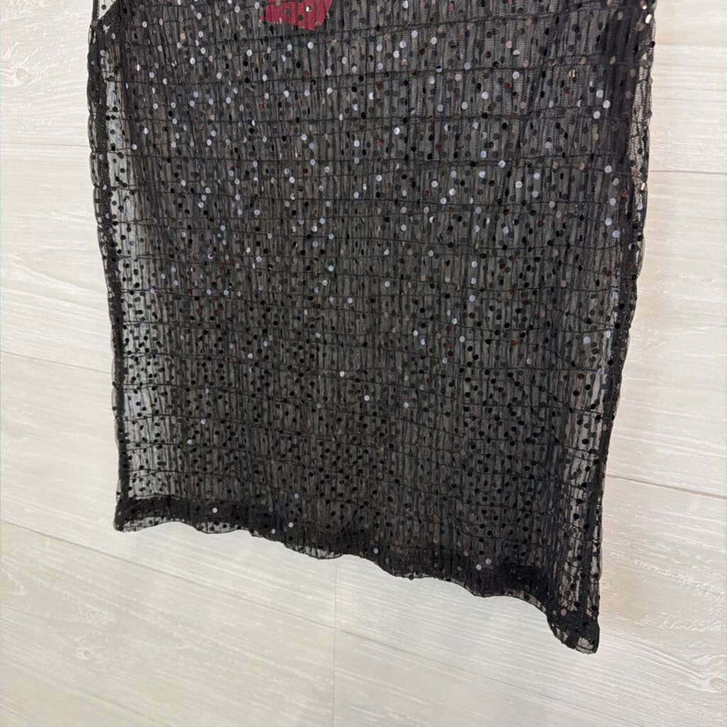 The Limited Black Sheer Shimmer Cap Sleeve Top Large