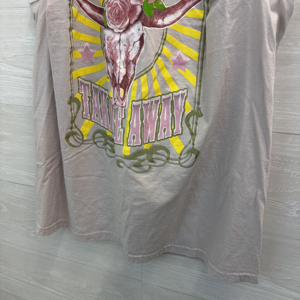 Goodie Two Sleeves Grey/ Multi Cowboy Sleeveless Distressed Graphic Tee Large