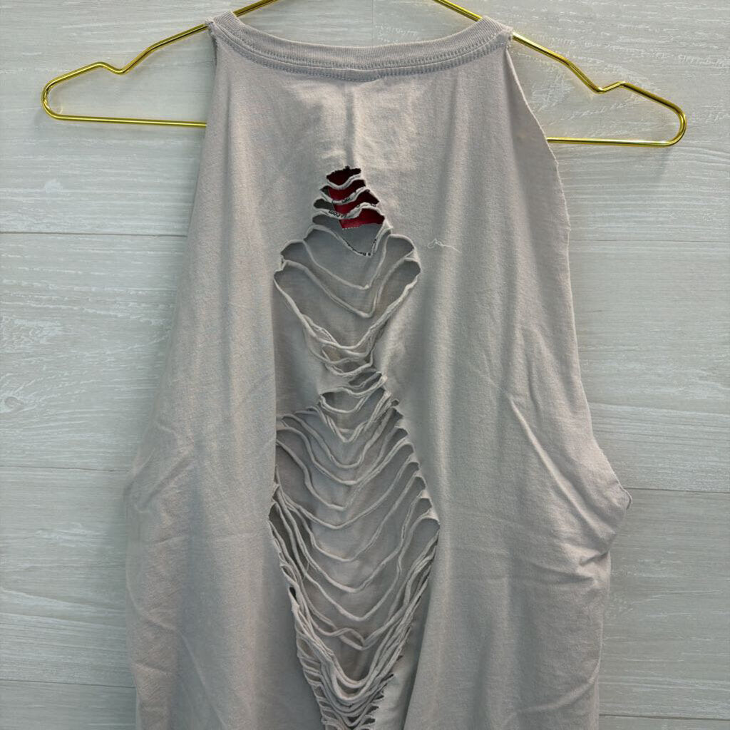 Goodie Two Sleeves Grey/ Multi Cowboy Sleeveless Distressed Graphic Tee Large