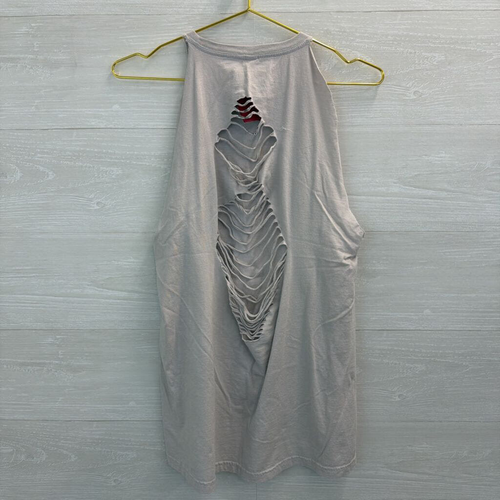 Goodie Two Sleeves Grey/ Multi Cowboy Sleeveless Distressed Graphic Tee Large