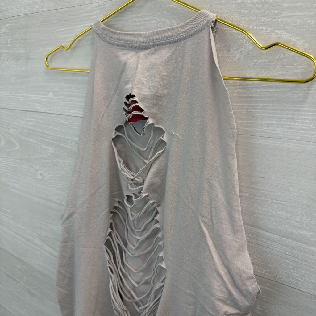 Goodie Two Sleeves Grey/ Multi Cowboy Sleeveless Distressed Graphic Tee Large