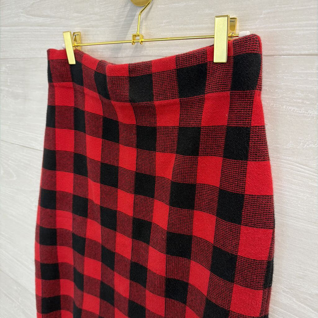 Chaps Red/ Black Gingham Sweater Skirt Small
