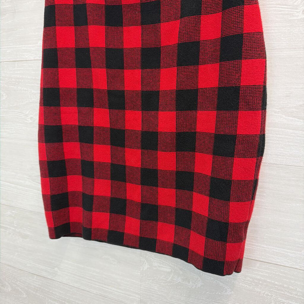 Chaps Red/ Black Gingham Sweater Skirt Small
