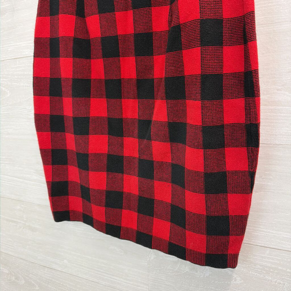 Chaps Red/ Black Gingham Sweater Skirt Small