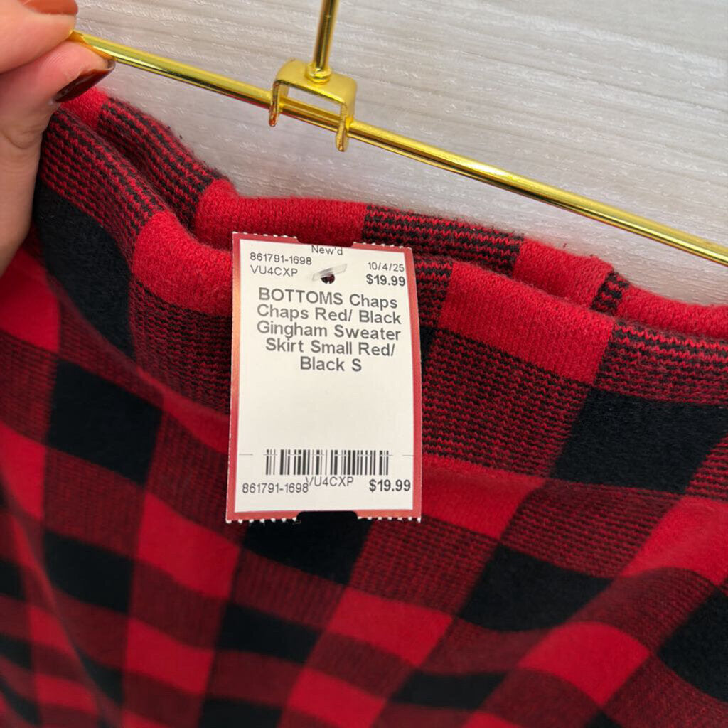 Chaps Red/ Black Gingham Sweater Skirt Small