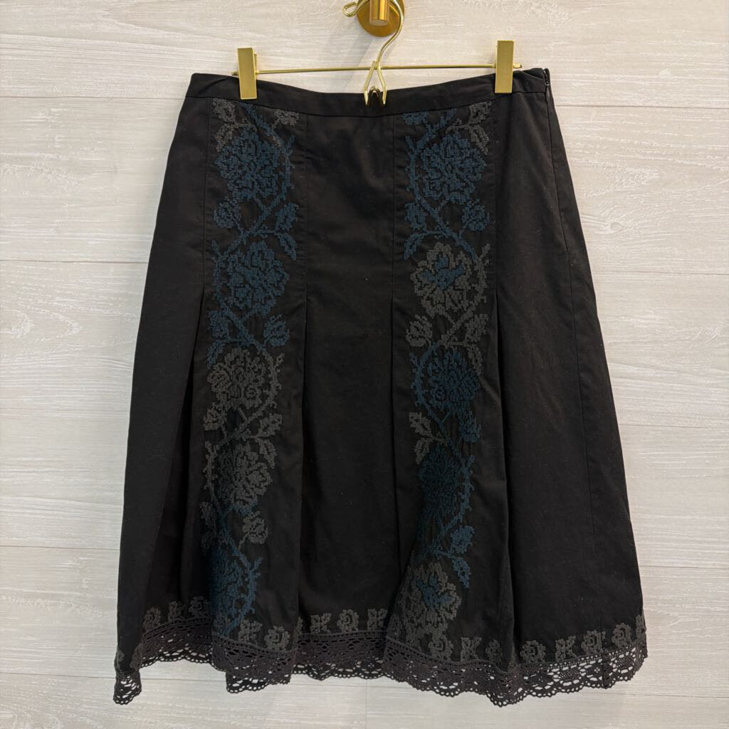 Loft Black/ Blue/ Grey Embroidered Detail Skirt 6