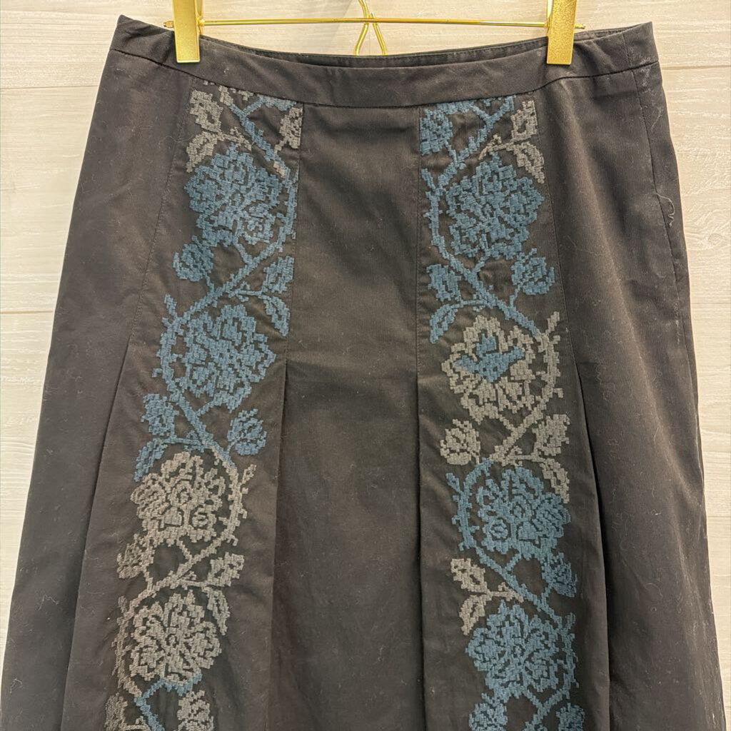 Loft Black/ Blue/ Grey Embroidered Detail Skirt 6
