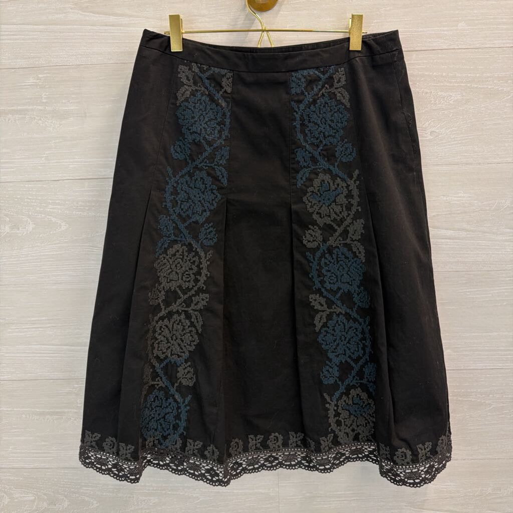 Loft Black/ Blue/ Grey Embroidered Detail Skirt 6