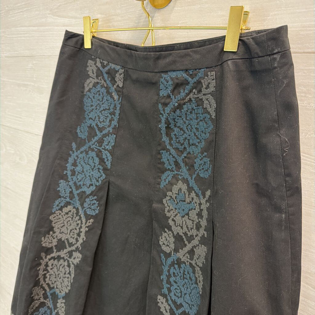 Loft Black/ Blue/ Grey Embroidered Detail Skirt 6