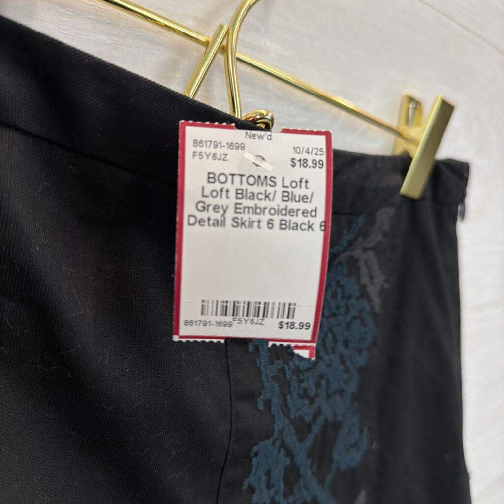 Loft Black/ Blue/ Grey Embroidered Detail Skirt 6
