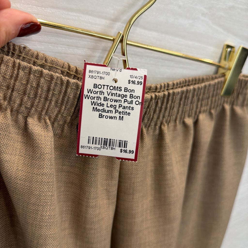 Vintage Bon Worth Brown Pull On Wide Leg Pants Medium Petite