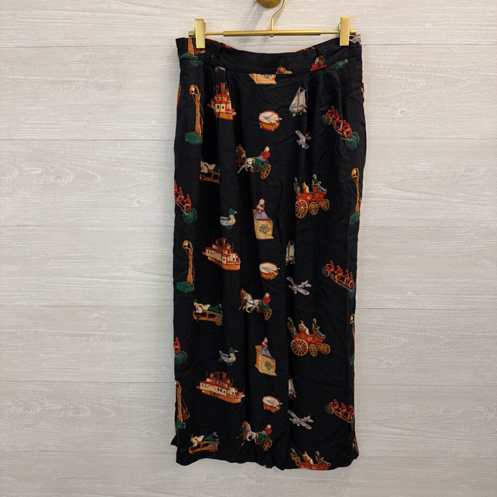 Vintage Sharon Young Black/ Multi Vintage Toys Print Midi Skirt 10