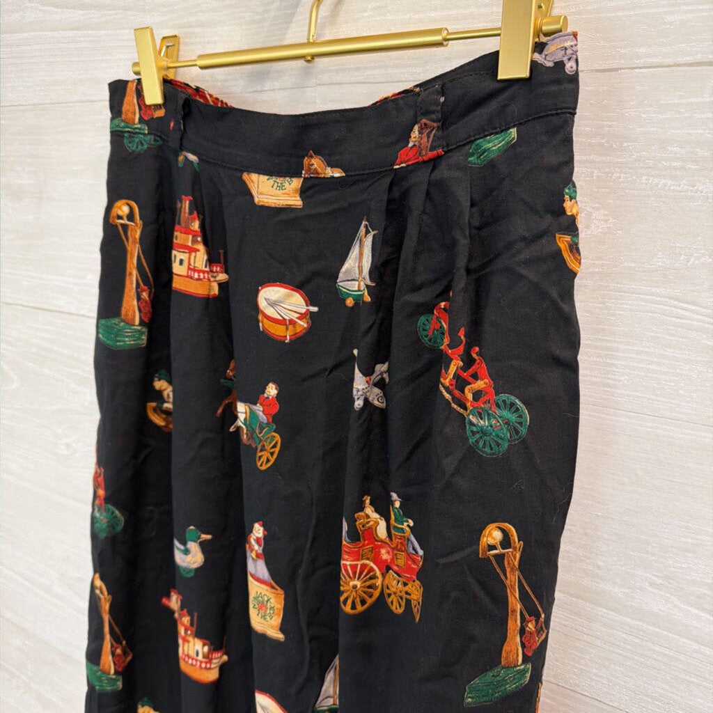 Vintage Sharon Young Black/ Multi Vintage Toys Print Midi Skirt 10