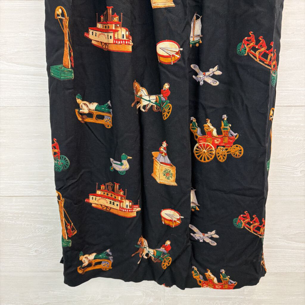 Vintage Sharon Young Black/ Multi Vintage Toys Print Midi Skirt 10
