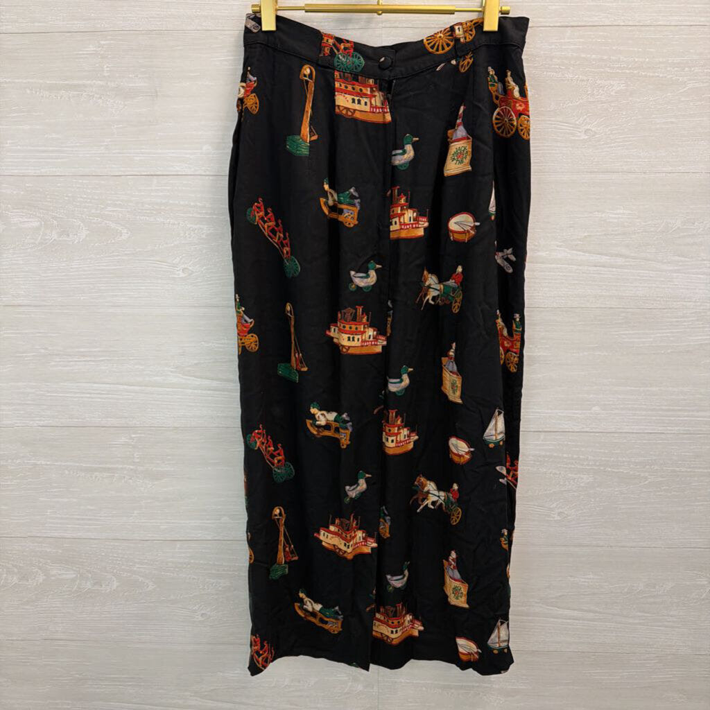 Vintage Sharon Young Black/ Multi Vintage Toys Print Midi Skirt 10