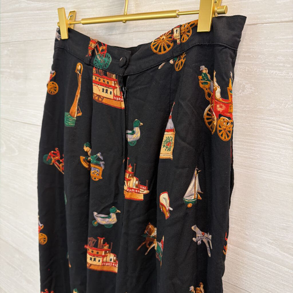 Vintage Sharon Young Black/ Multi Vintage Toys Print Midi Skirt 10