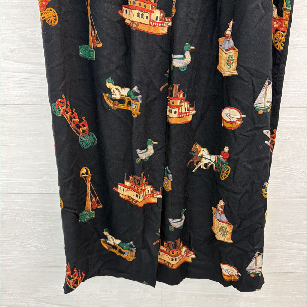 Vintage Sharon Young Black/ Multi Vintage Toys Print Midi Skirt 10